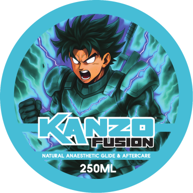 Kanzo Tattoo Glide – blue-scented glide for professional tattoo artists with anime-inspired label