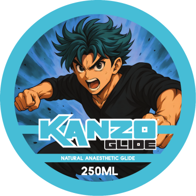 Kanzo Tattoo Glide – blue-scented glide for professional tattoo artists with anime-inspired label